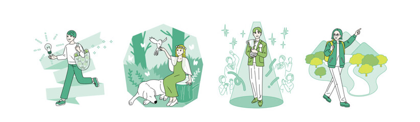 様々な職種の外交官のイラスト　提唱者　仲介者　主人公　運動家