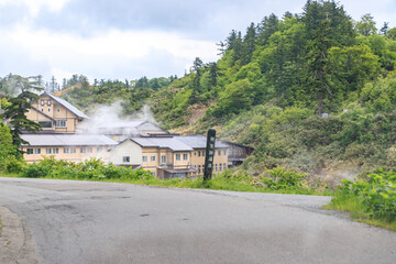 Winding Road Leading to a Geothermal Resort,  Goshougake Onsen, Akita, Japan