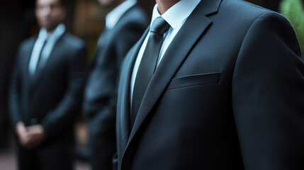 Stylish security professionals in suits exude confidence and elite presence