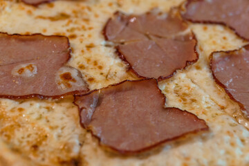 Pizza with salami and prosciutto. Meat pizza with cheese