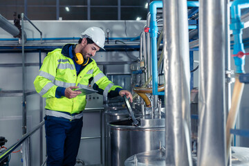 Industrial factory worker, Engineer staff working in food and drinks factory, Control check quality...