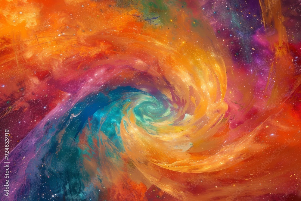 Poster galaxy swirls colorful nebulae and stars forming abstract patterns