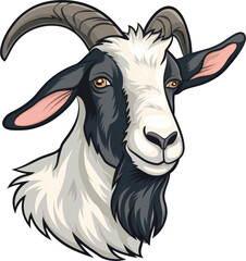 Fototapeta premium Close-up portrait of a black and white goat with a friendly expression.