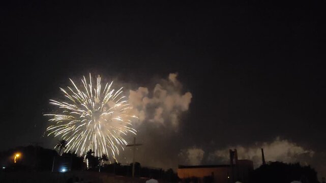 Elche, Spain. August 13, 2024: The Night of the Alborada (known in Valencian as Nit de l'Alb&agrave;) is a festive event held in the Spanish city of Elche on the occasion of the city's patron saint festiviti