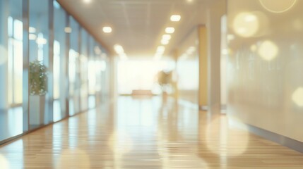 Blurred empty open space office. Abstract light bokeh at office interior background for design,generative ai