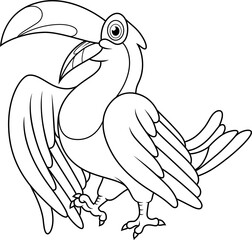 Cartoon funny toucan line art