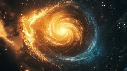 Cosmic Spiral Galaxy with Glowing Core.