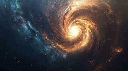 Cosmic Spiral Galaxy with Glowing Core.