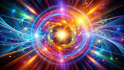 Obraz premium Colorful, swirling patterns of light and energy radiate outward from a central point, evoking a sense of dynamic movement and harmonic resonance.