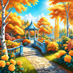 japanese garden in autumn generative ia	