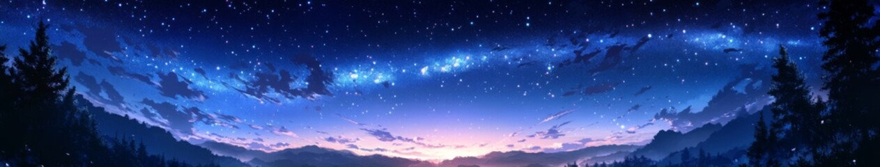 Starry Anime Sky: A Celestial Canvas Where Dreams Touch the Stars, Sparkling with Reachable Constellations in a Fantasy Night, storybook illustrations, comic strips, book illustrations and picture