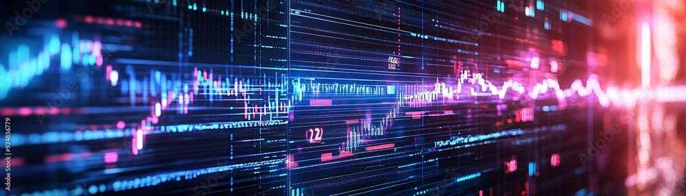 Poster dynamic abstract digital background with vibrant lines and glowing graphs representing data flow and