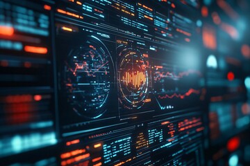 Obraz premium Futuristic data visualization with vibrant colors and intricate designs, suitable for technology and digital themes.