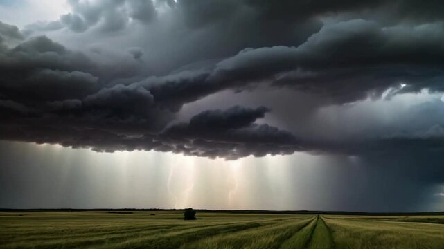 Thunderstorm Rolling Over a Flat Landscape