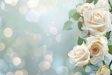 Abstract elegant white roses with blurred space