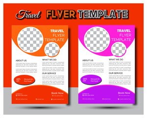 Travel agency flyer template. Travel flyer examples. Travel agency, travel flyer template with abstract background and modern layout