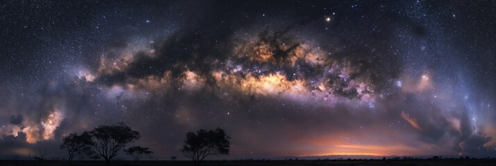 Fototapeta premium An intense and vivid portrayal of the Milky Way galaxy stretching across the night sky, emphasizing the grandeur and depth of the cosmos.