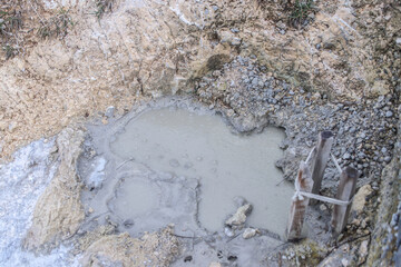 Close-Up View of Bubbling Mud Pool in Natural Geothermal Area, Goshougake, Akita, Japan