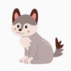Flat style illustration of a cute wolf cub sitting calmly Perfect for children designs, greeting cards, and digital projects Warm, friendly character suitable for various creative uses