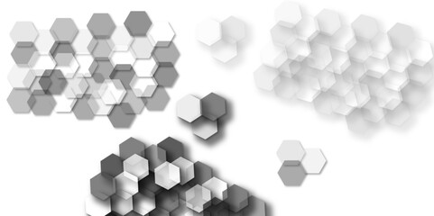 Abstract white, gray hexagon pattern background. Abstract hexagon technology design background. Embossed Hexagon , honeycomb white shadow. Luxury gray 3D futuristic honeycomb mosaic white background.