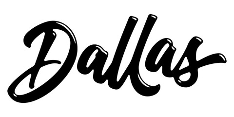 Dallas city name written in street art-style liquid brush script lettering