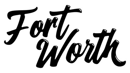 Fototapeta premium Fort Worth city name written in street art-style liquid brush script lettering