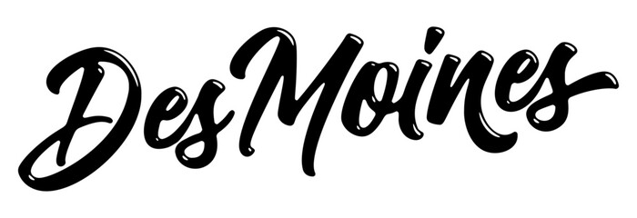 Des Moines city name written in street art-style liquid brush script lettering