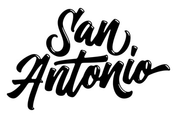 Naklejka premium San Antonio city name written in street art-style liquid brush script lettering