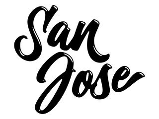 San Jose city name written in street art-style liquid brush script lettering