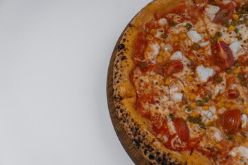 Pizza with salami and prosciutto. Meat pizza with cheese