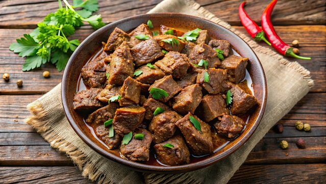 Delicious mutton liver fry or kaleji masala served in a bowl, karahi or plate, Mutton liver, kaleji