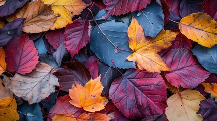 Colorful autumn leaves on the ground in cool weather
