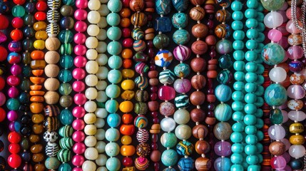 Colorful beaded necklace in stack