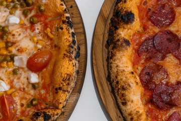 Pizza with salami and prosciutto. Meat pizza with cheese