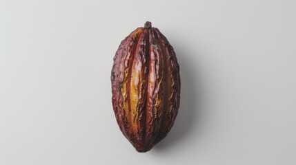 Cocoa pod displayed against white backdrop