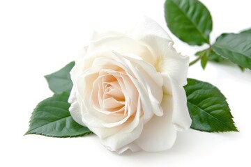 Single white rose isolated on white background