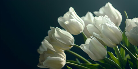 Obraz premium Pure Elegance White Tulips Blossoming on a White Background