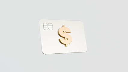 Silver metal credit card with money icon. Dollar gift card on white background. Gift card. Premium dollar card.