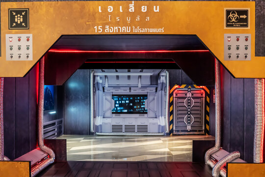 BANGKOK, THAILAND, 15 Aug 2024 - A beautiful standee of A Sci-Fi Thriller Movie called Alien: Romulus display at the cinema to promote the movie