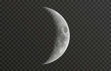 Realistic vector moon on an isolated transparent background. Moon vector png. Dark night with vector real moon.