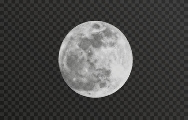 Realistic vector moon on an isolated transparent background. Moon vector png. Dark night with vector real moon.