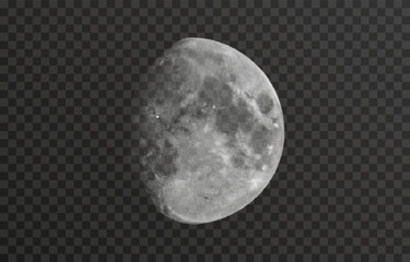 Realistic vector moon on an isolated transparent background. Moon vector png. Dark night with vector real moon.