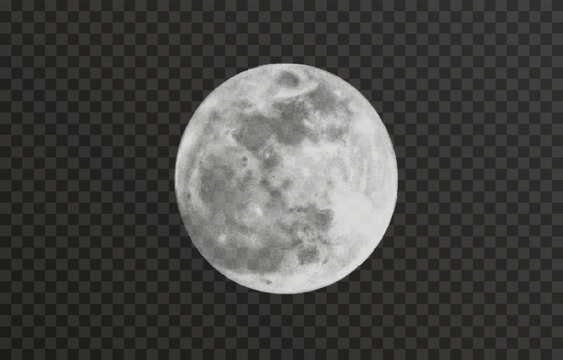 Realistic vector moon on an isolated transparent background. Moon vector png. Dark night with vector real moon.