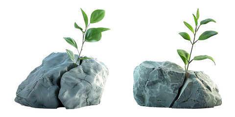 3D render of two rocks with a small plant growing out
