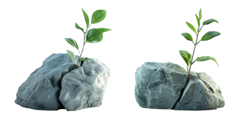 3D render of two rocks with a small plant growing out