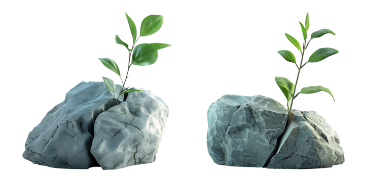 3D render of two rocks with a small plant growing out