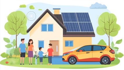 Fototapeta premium Sustainable Lifestyle: Family Embracing Solar Energy