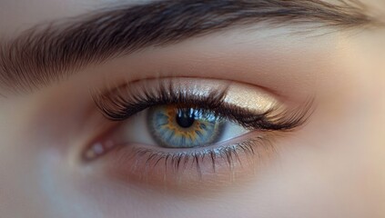 Obraz premium Close-Up of a Blue Eye with Long Eyelashes