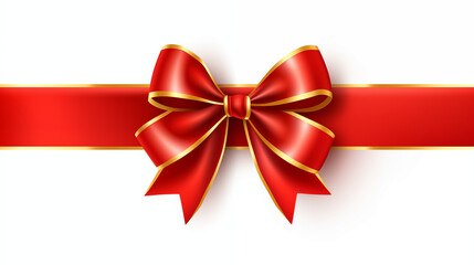 Elegant Red Ribbon with Gold Trim on White Background