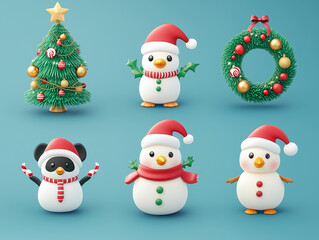 Cute Christmas Characters and Decorations Set

